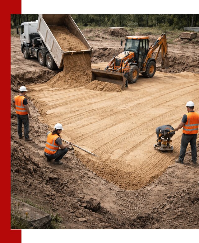 Устройство песчаной подушки для фундаментов и дорог в Ульяновске